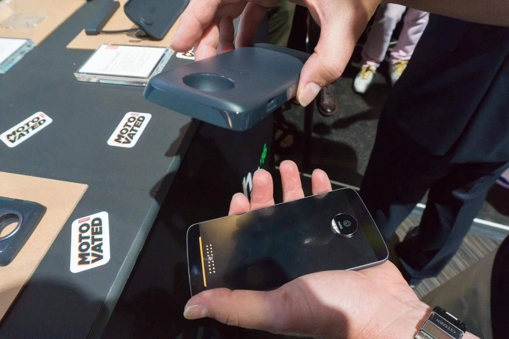 A Lenovo rep ready to snap on a module