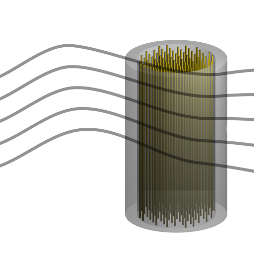 An illustration of the axion radio design, with the axions (wavy lines) passing through