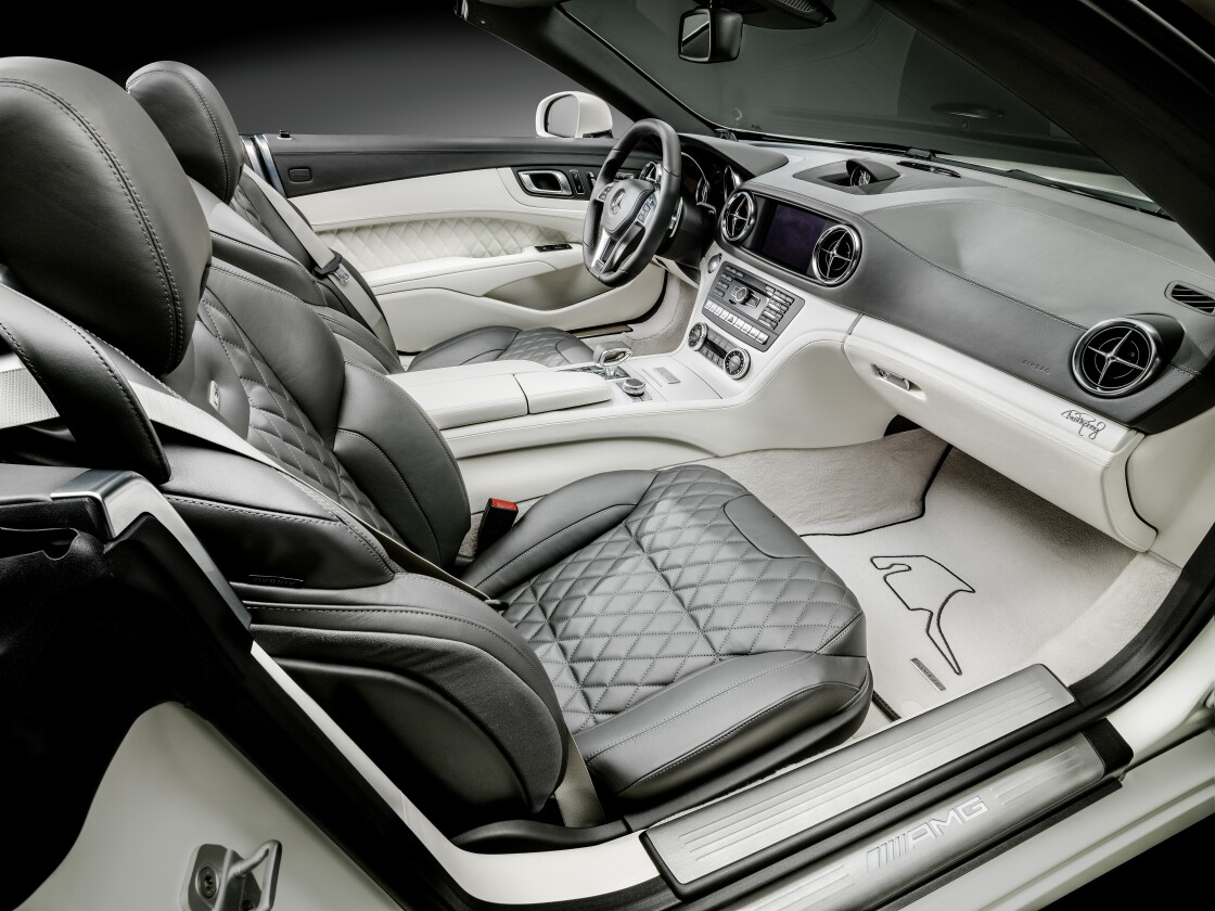 Inside, Rosberg's SL is finished in a similar grey and white scheme