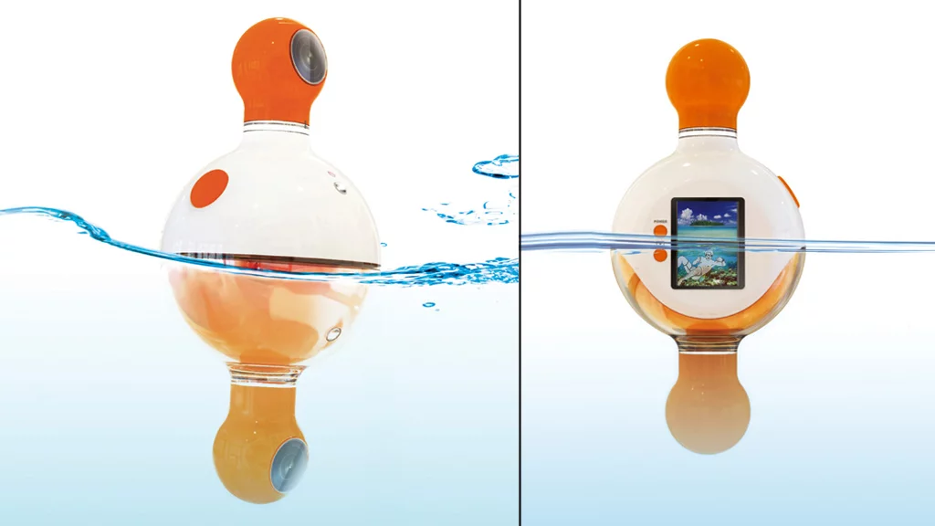 The UNDERABOVE dual-lens camera concept bobs on the waterline to capture above and below water images