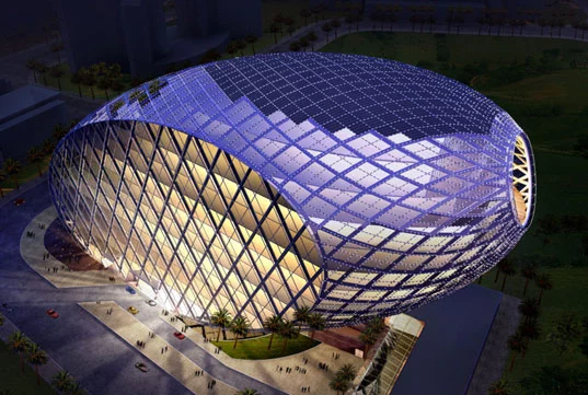 The Cybertecture Egg, designed by James Law, is a high-tech office building in Mumbai
