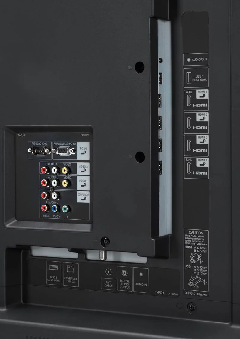 Sharp's 90-inch AQUOS LC-90LE745U has plenty of room for various ports and connections