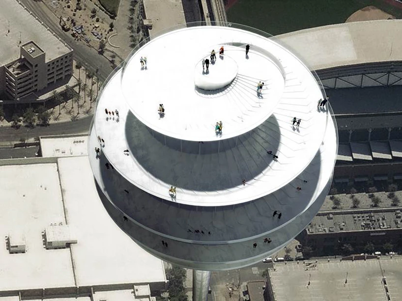 An towers spiraling viewing decks from above (Image: BIG)