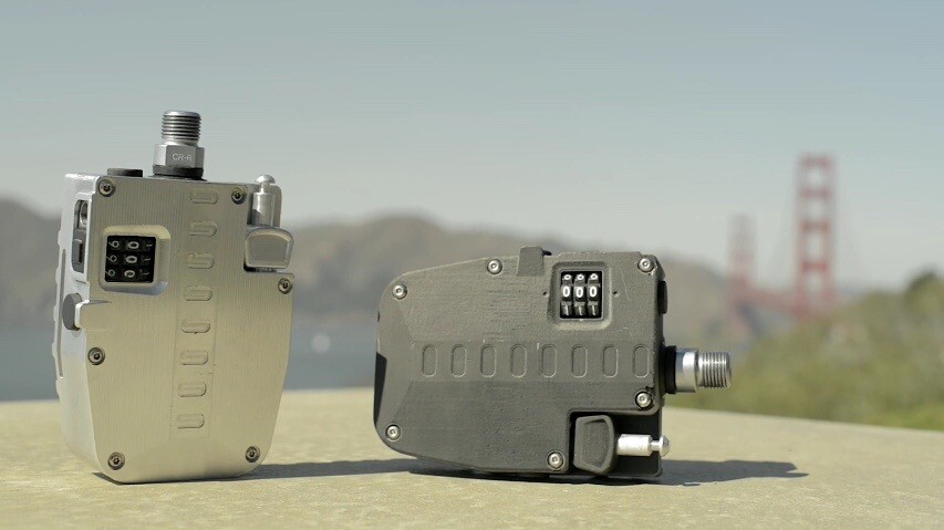 The Pedal Lock system consists of two water-resistant pedals of equal size and weight, one of which contains the actual lock