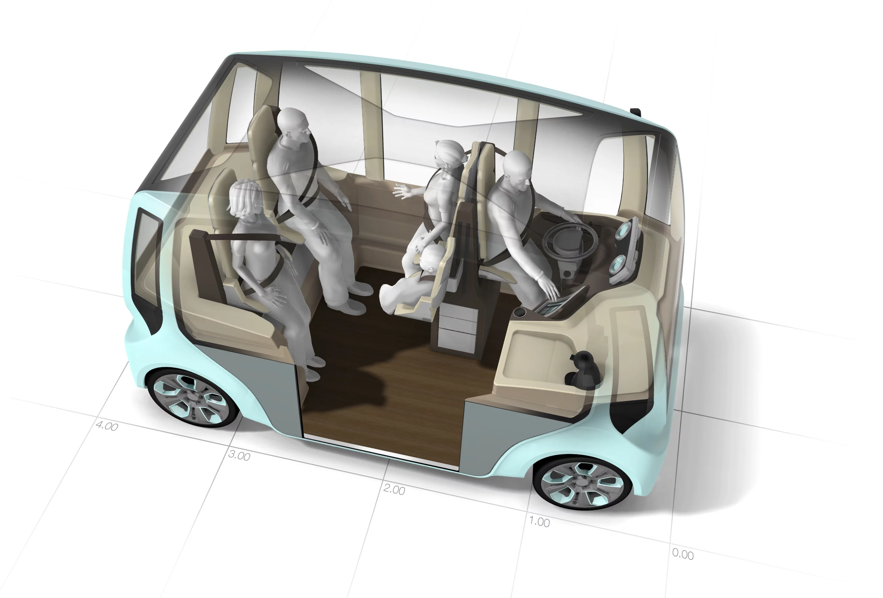 The Rinspeed microMAX concept, with its semi-standing passengers