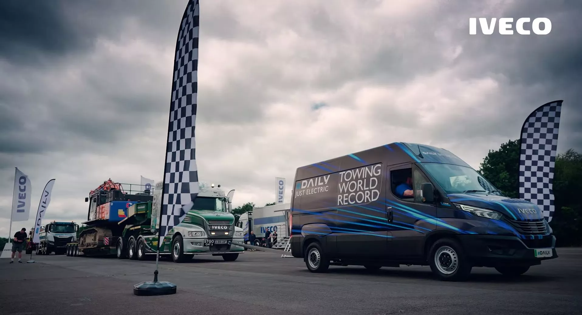 Iveco's eDaily towed a linked convoy weighing in at more than 153 tonnes to secure the Guinness World Record for the heaviest weight towed by an electric van
