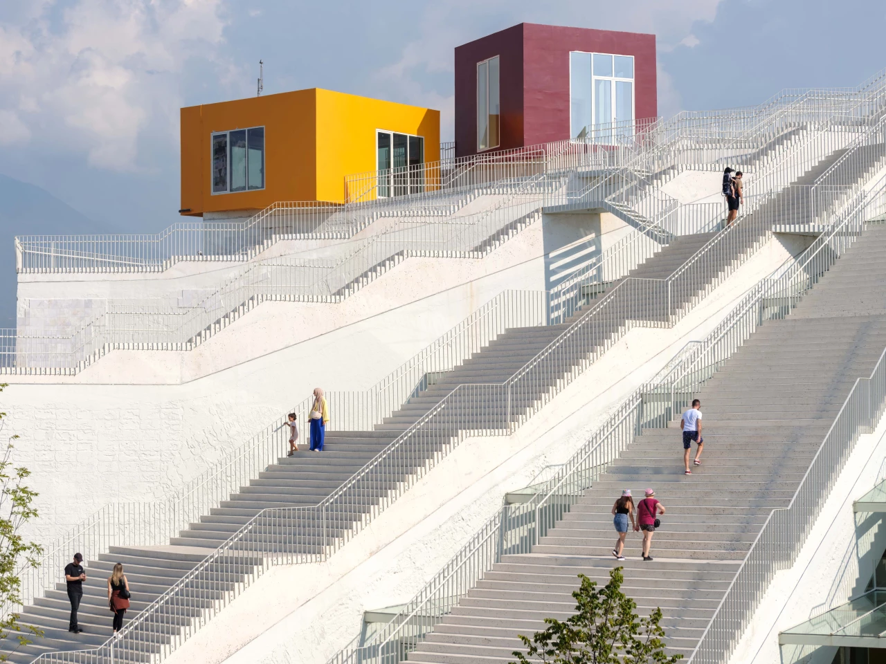 Visitors are welcome to climb the Pyramid of Tirana's stairs, though there is also an elevator installed for those who can't make the climb