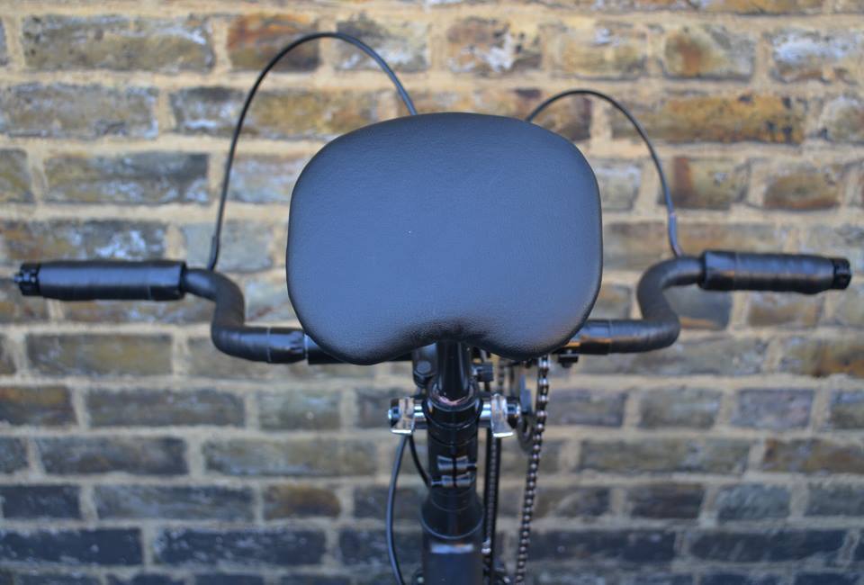 A chest pad protects TwiCycle riders from the front chainring