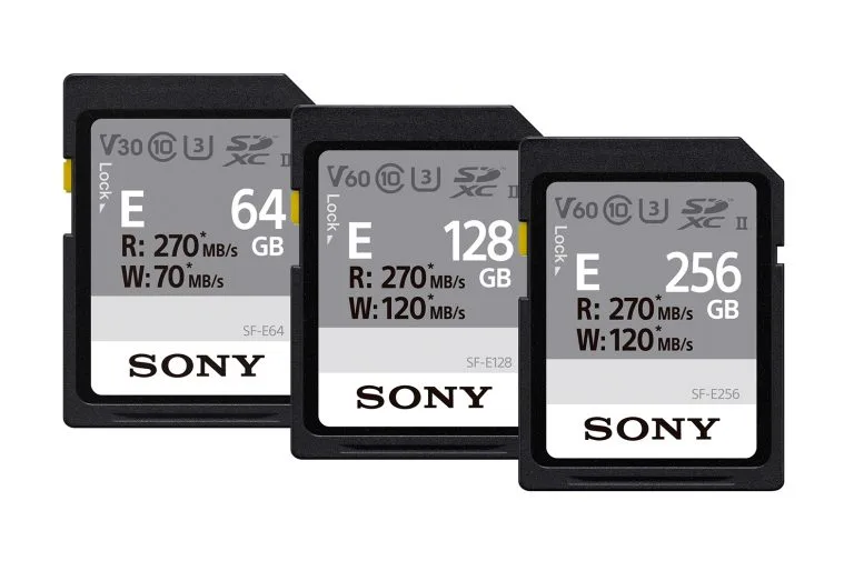 The Sony SF-E card is capable of 270 MB/s read speeds and 120 MB/s write speeds