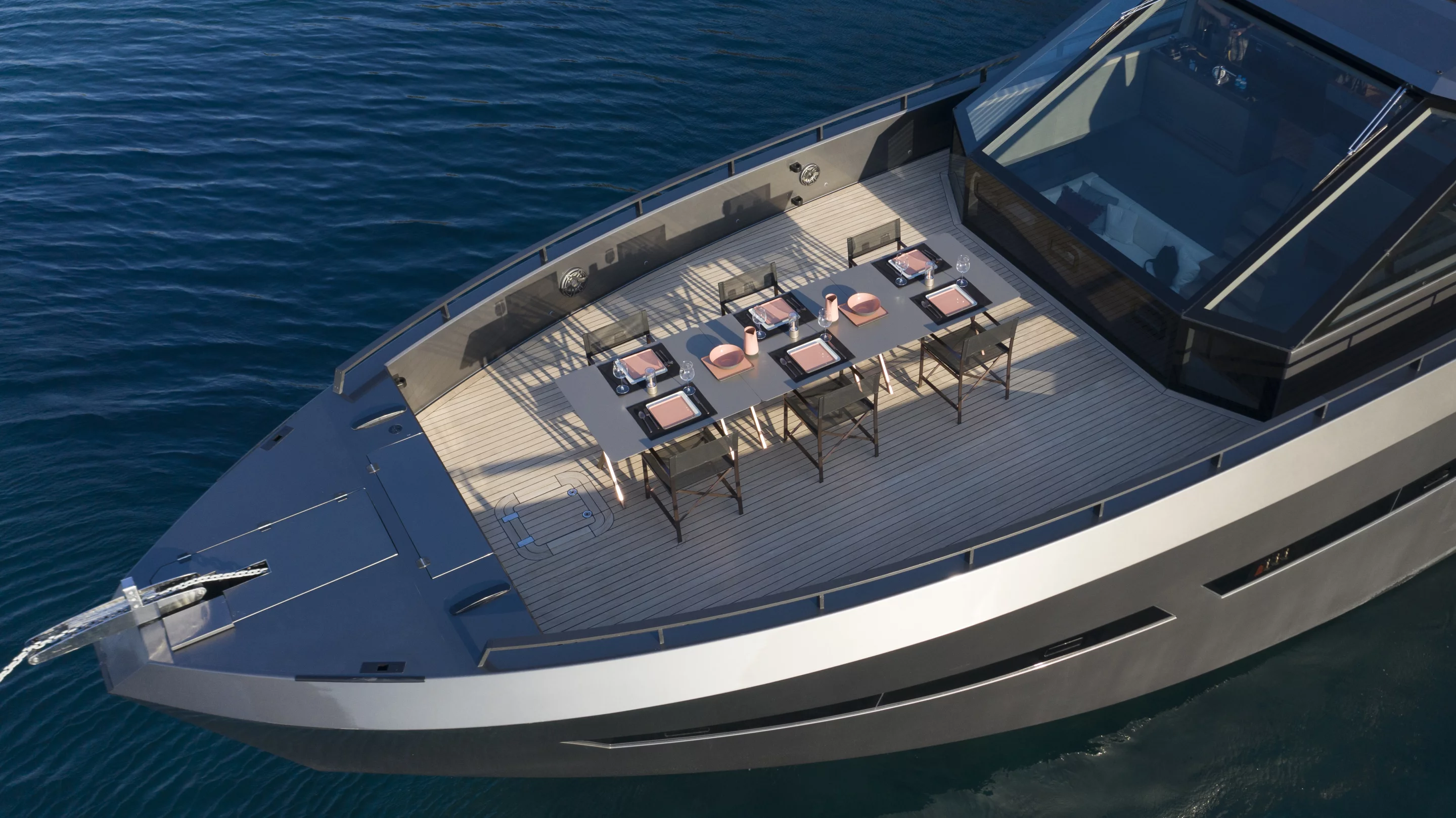 Foredeck set up for on-water dining