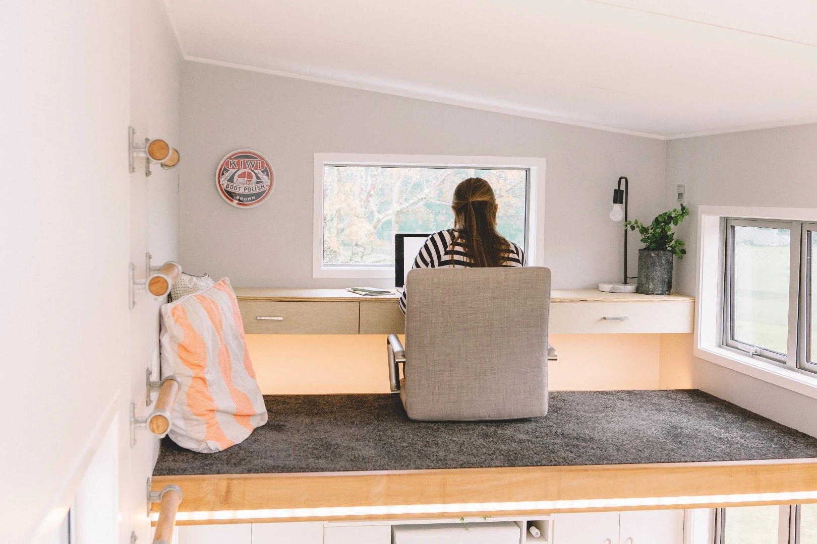 The Millennial Tiny House's loft office, which can be used as a second bedroom if desired