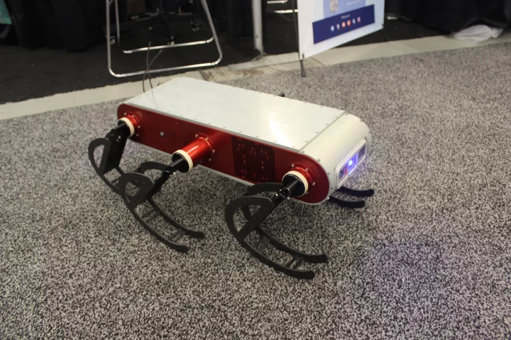 The hexapod Aqua2, on the exhibit hall floor of ICRA 2019
