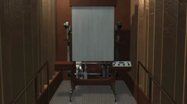 The easel not only holds a large piece of film (negatives from the camera measure in at an astounding 6Ã--4.5 feet), but also holds the electronic controls for things such as the camera's focus, scale, and lights