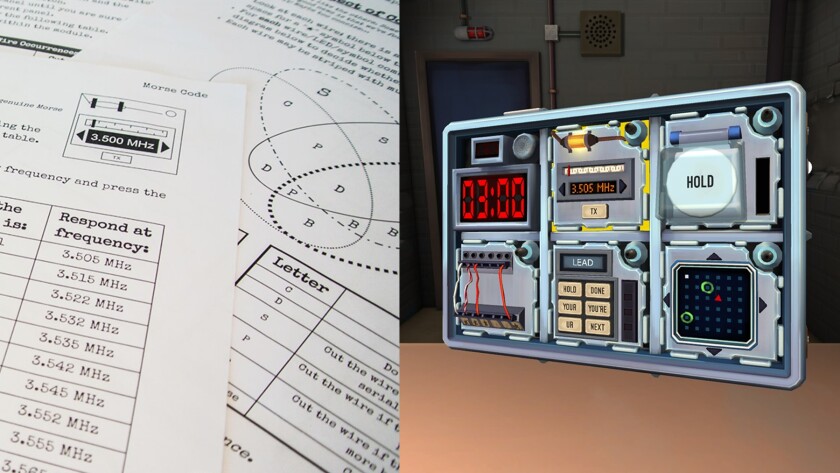 Keep Talking and Nobody Explodes: A local multiplayer game where the headset-wearer is the bomb diffuser and everyone else needs to talk them through it