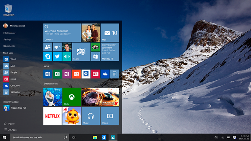 The new desktop in Windows 10, with its unifying UI design