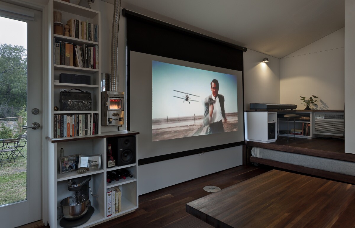 A projector screen and LED projector (Photo: Paul Burk Photography)