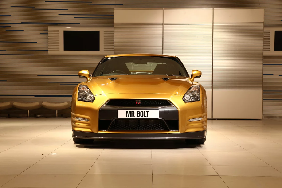The Bolt Gold GT-R from the front