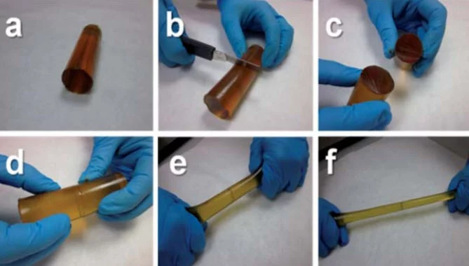 The self-healing polymer devised at CIDETEC can mend itself without a catalyst (Photo: Royal Society of Chemistry)