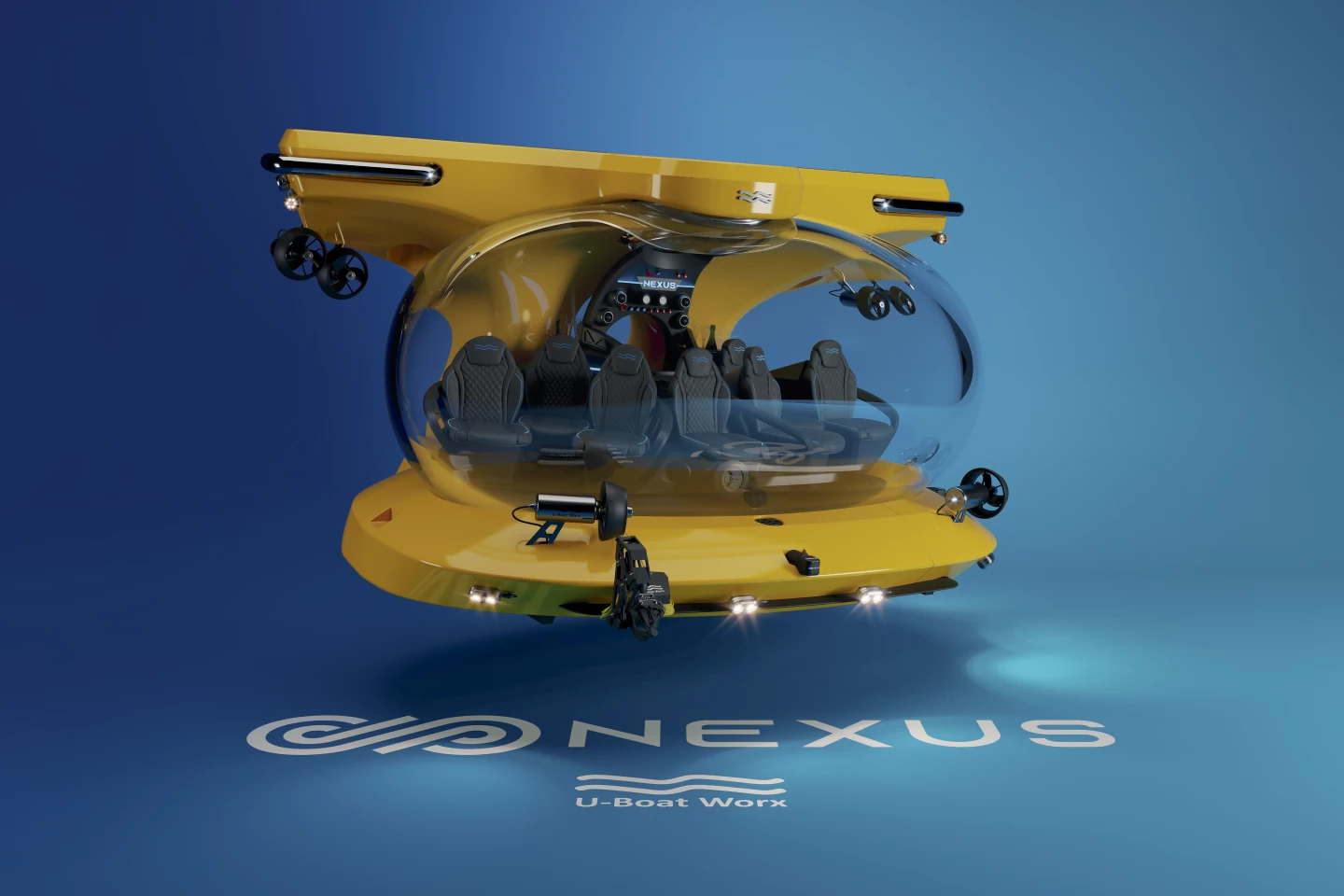 The Nexus submersible features an extra large acrylic viewing bubble and business-class revolving seats