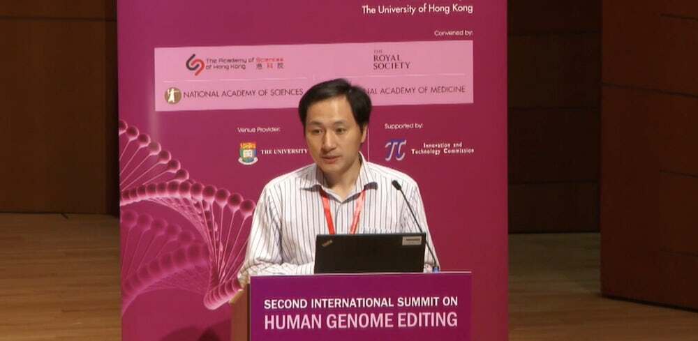 He Jiankui presenting his research on Wednesday in Hong Kong