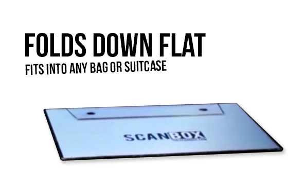 Made from durable, laminated card, Scanbox folds flat for portability