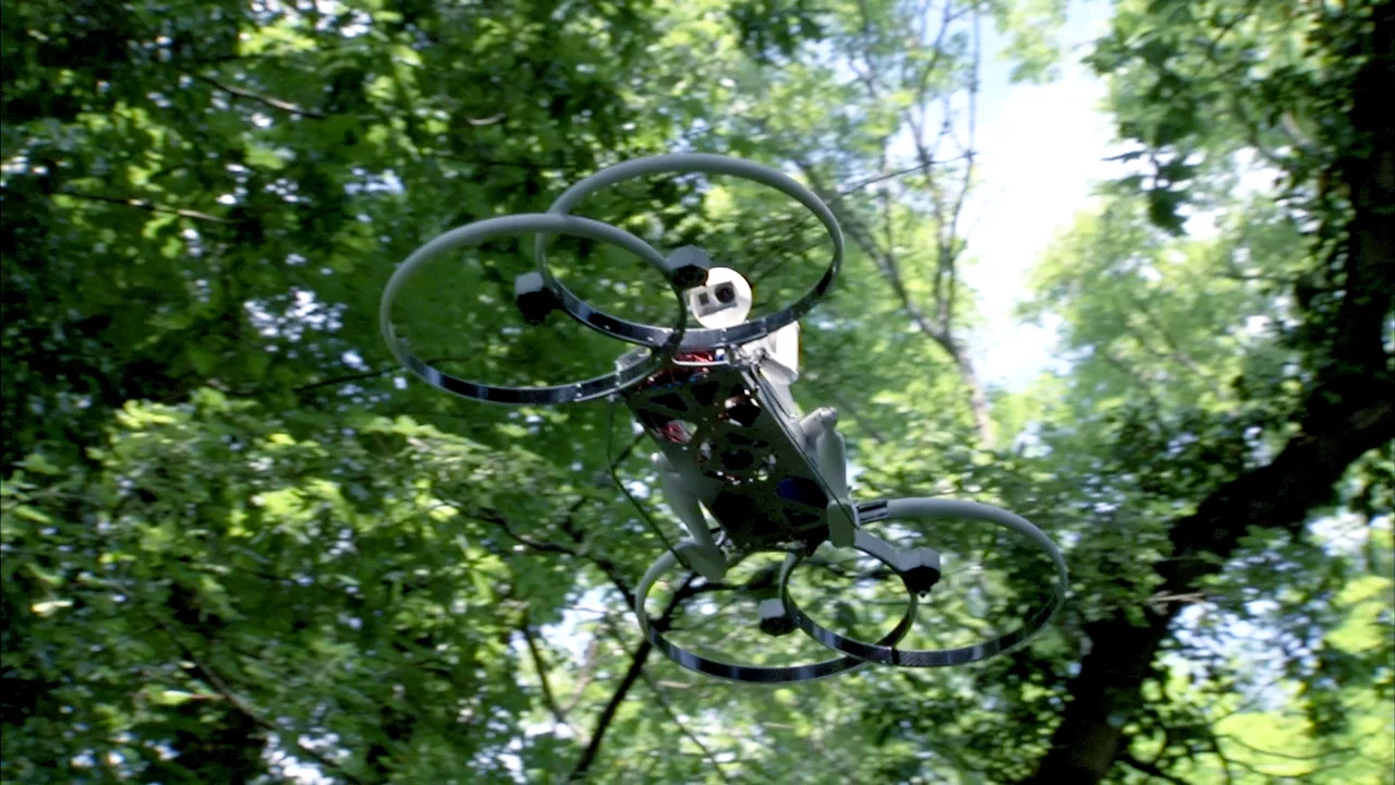 The quadcopter drone version of the Hoverbike can travel at speeds of up to 45 mph