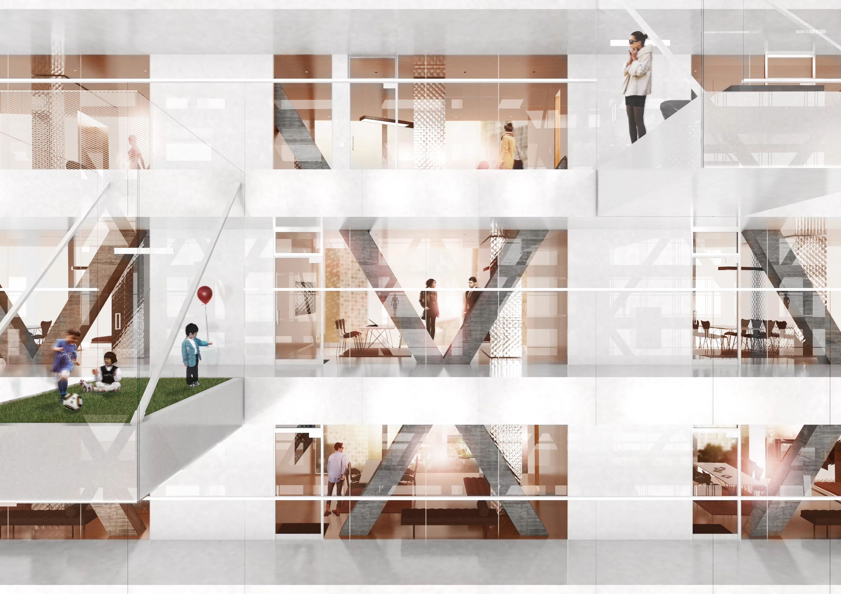 Courtyards and roof terraces are intended to achieve a similar sense of community in R6 that Studio Liebeskind sought with its #-skyscraper design