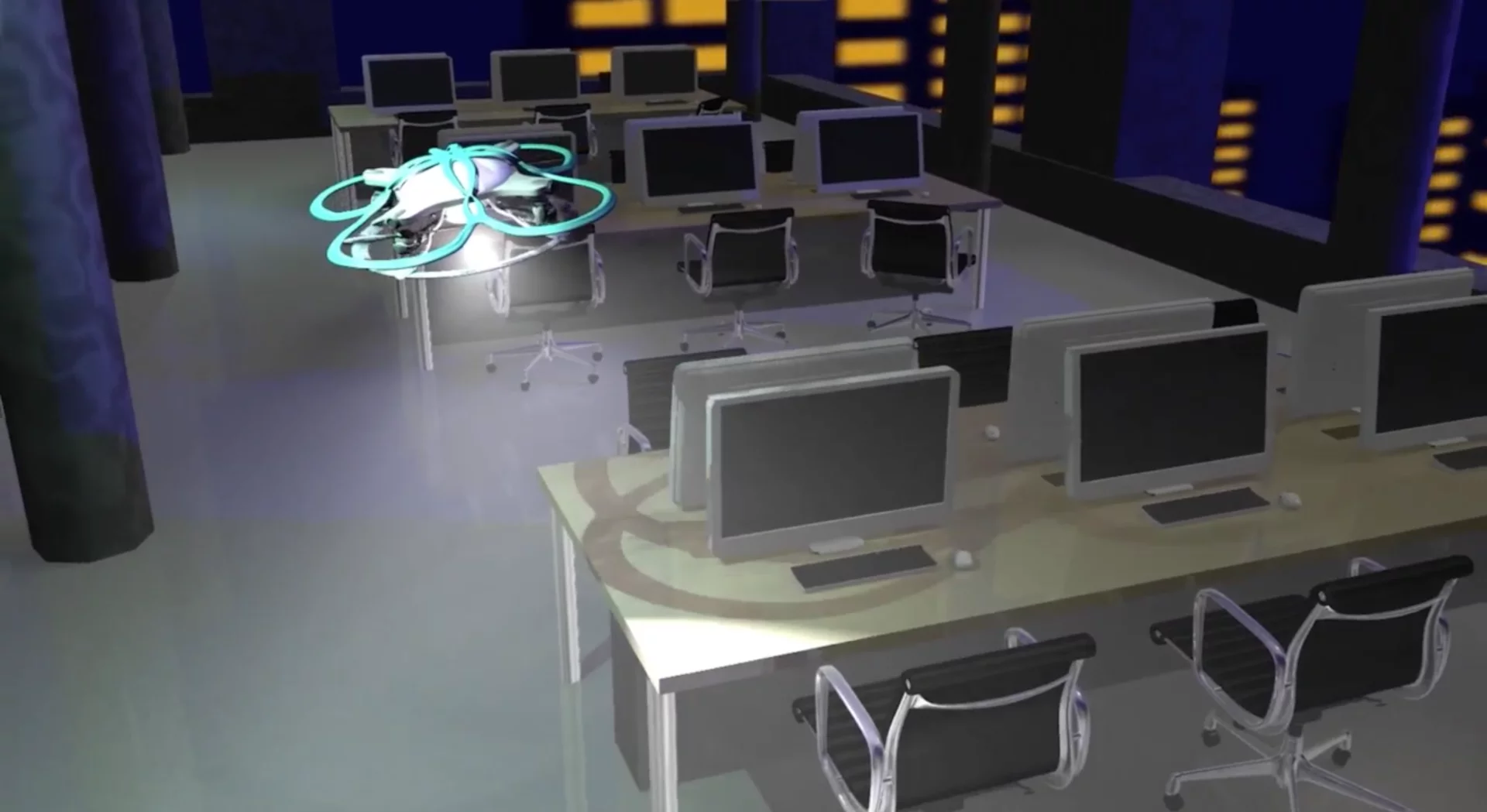 T-FREND was also designed to patrol empty offices at night, to scout for intruders