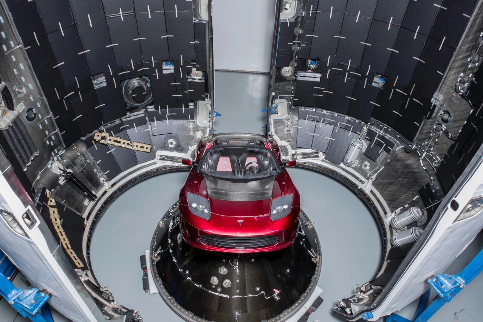 The Tesla Roadster on its launch adapter