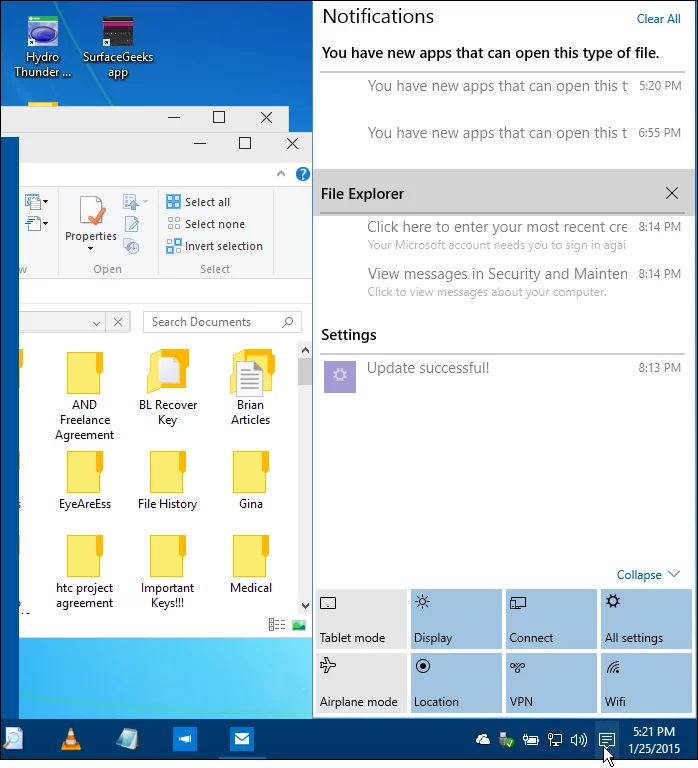 Charms are replaced by Action Center