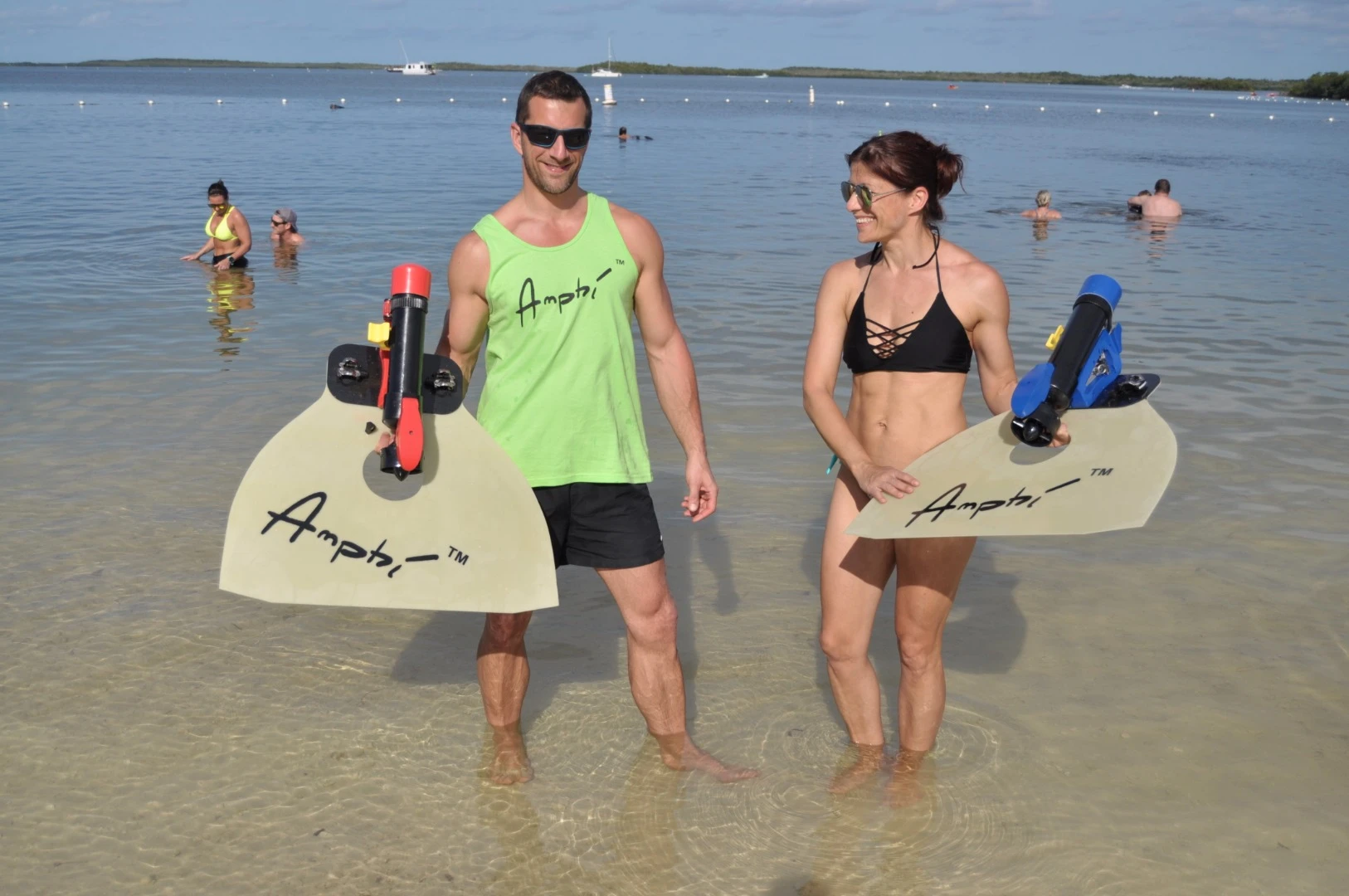 The Amphi is a fiberglass monofin – that's equipped with a kick-activated electric thruster