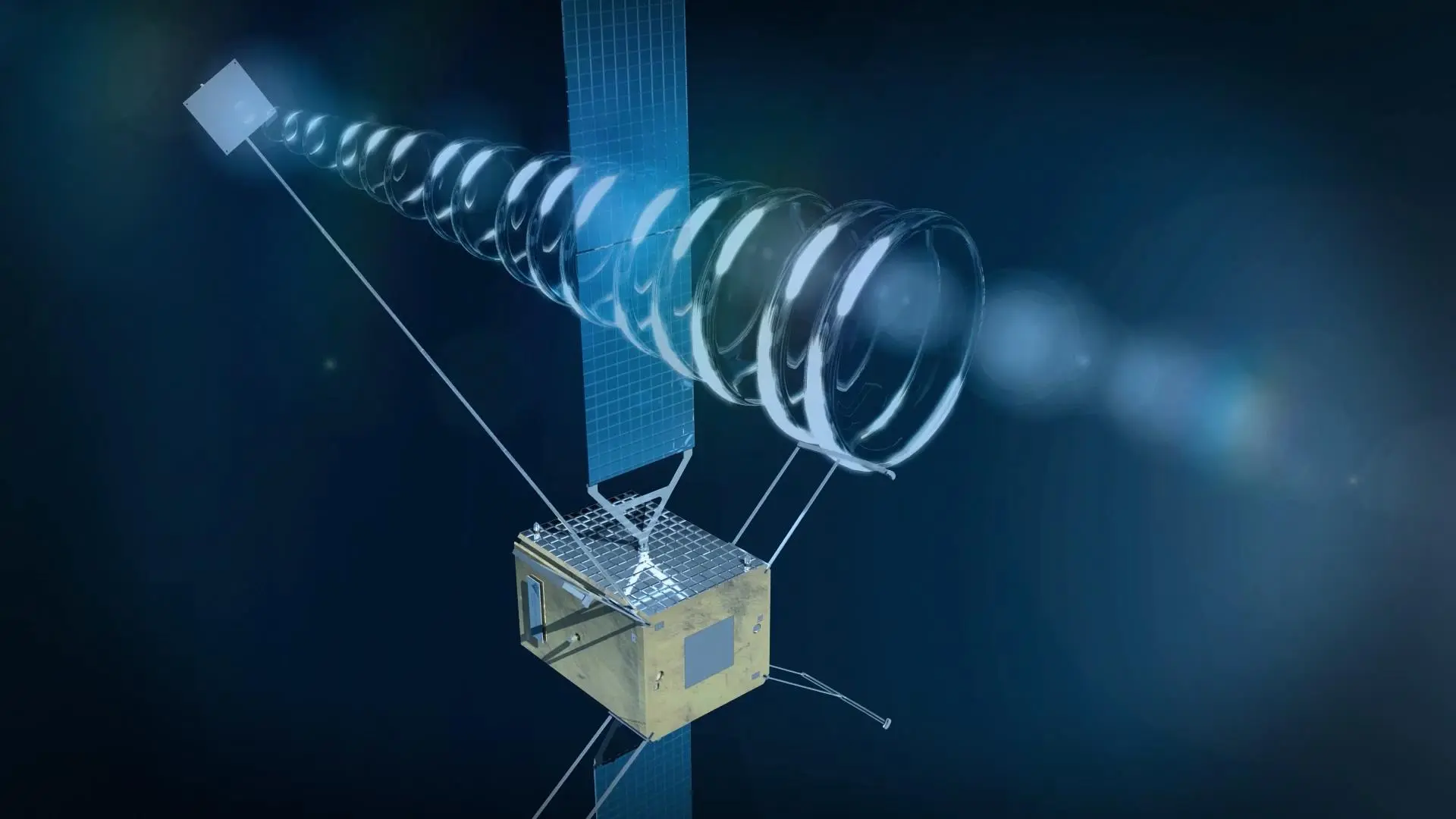 Artist's impresseon of DeOrbiter using radar to guide it to target
