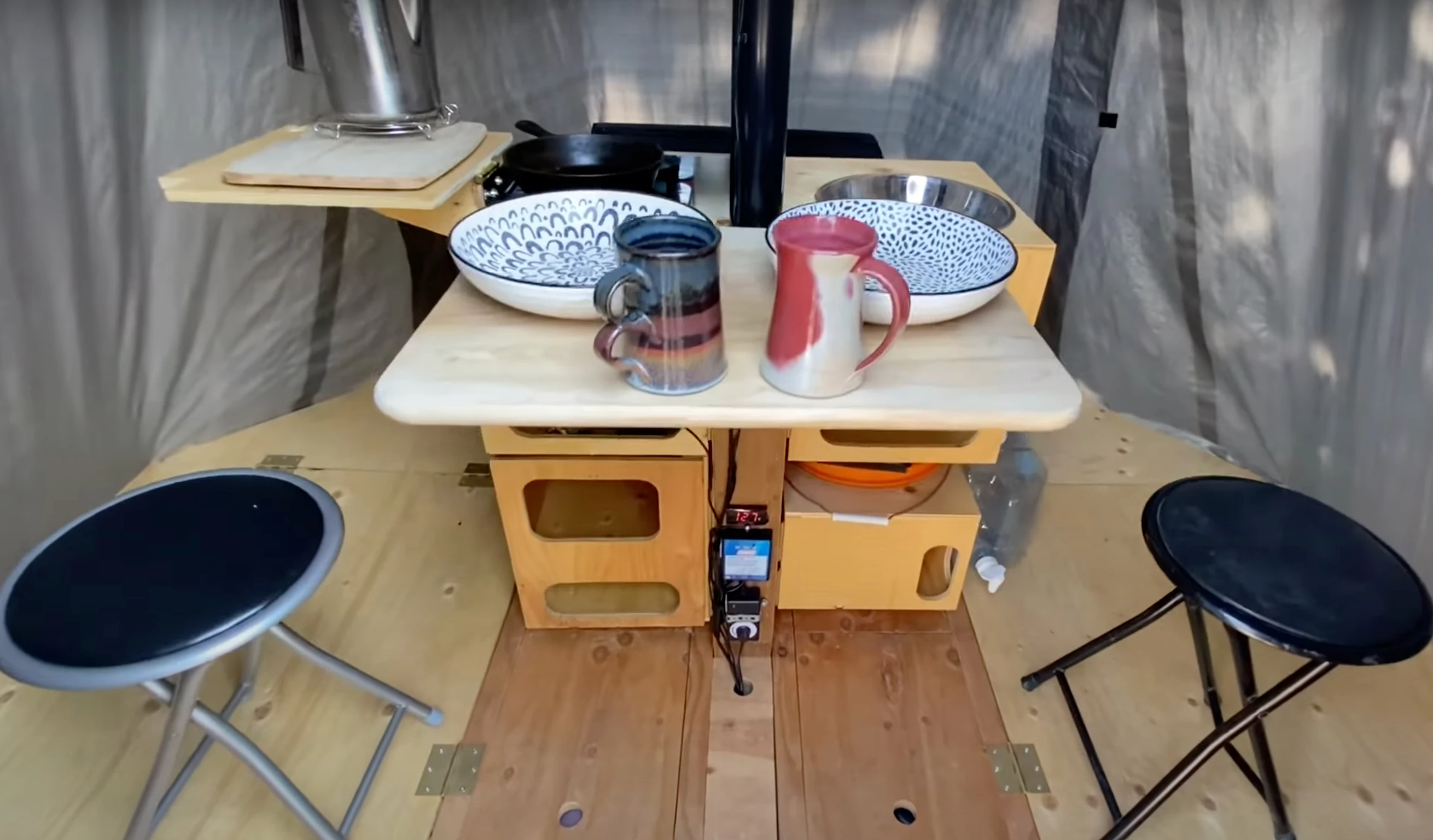 The interior of the Mini Mansion, which folds down into a wheeled cube for relocation