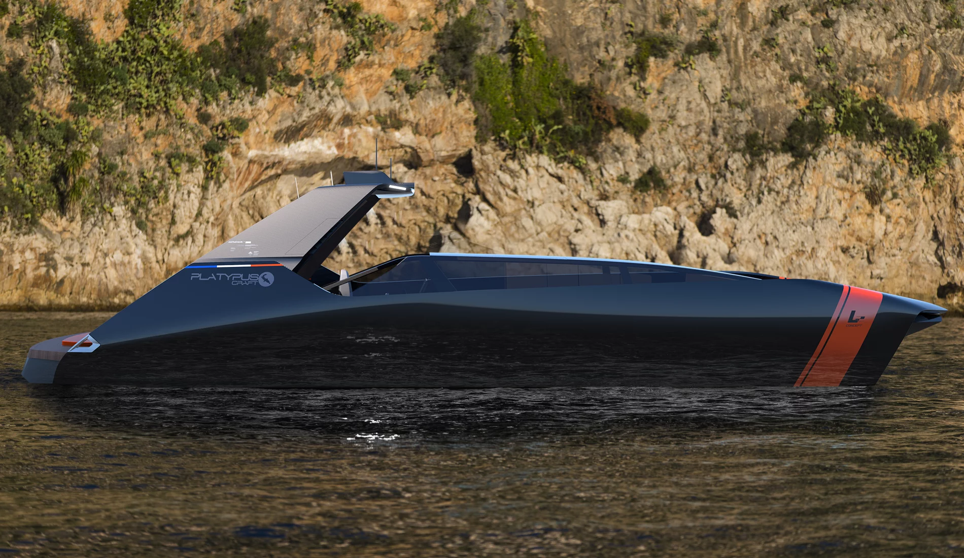 The design is meant to bring a 1970s Citroen coupe or futuristic stealth aircraft to mind