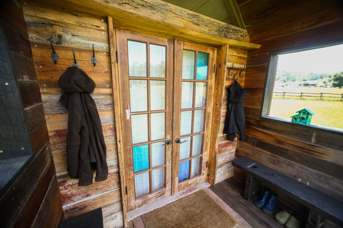 Maret hand-built the home by using primarily salvaged and raw materials