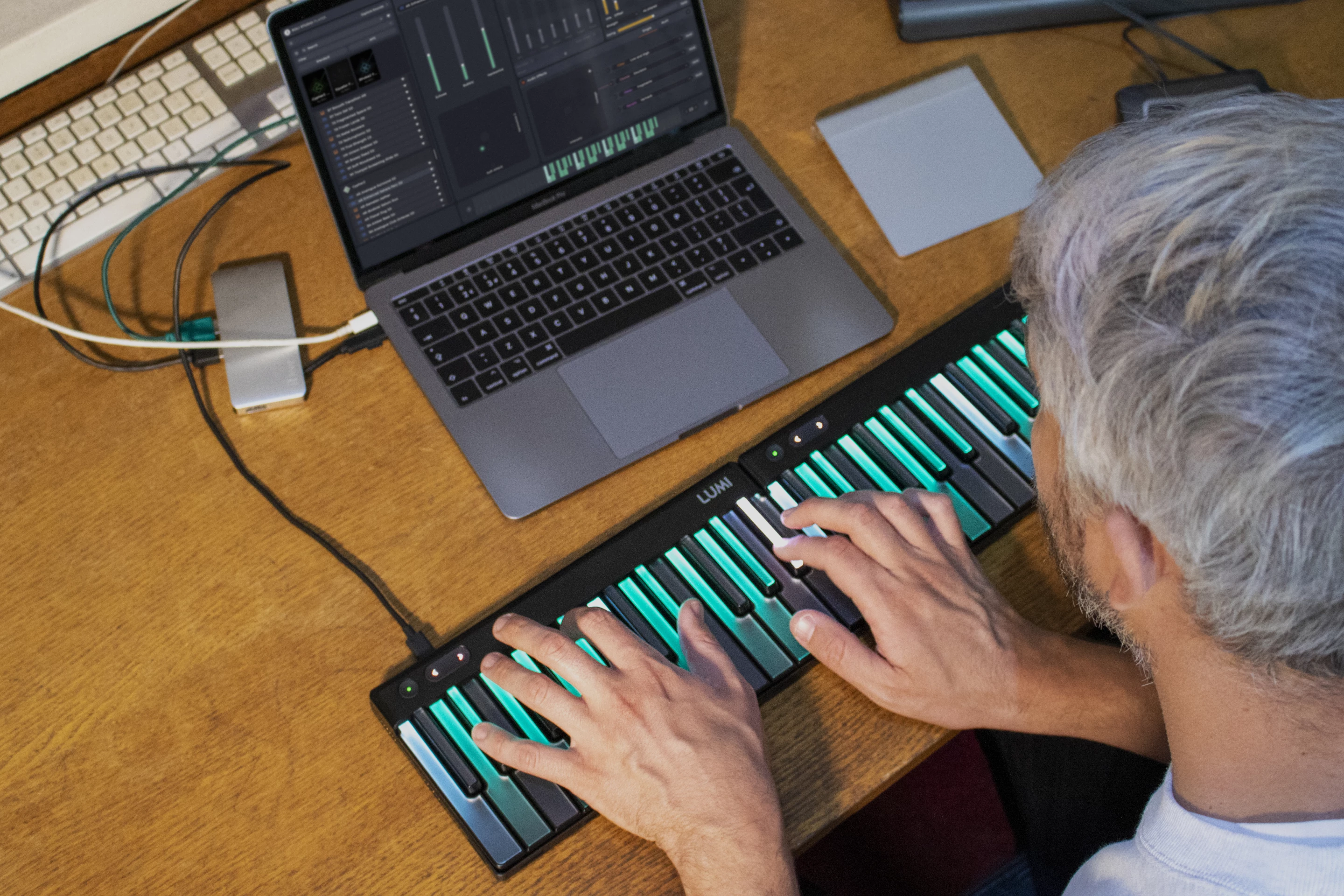 Up to four Roli Keys keyboards can be joined together for a bigger playing surface