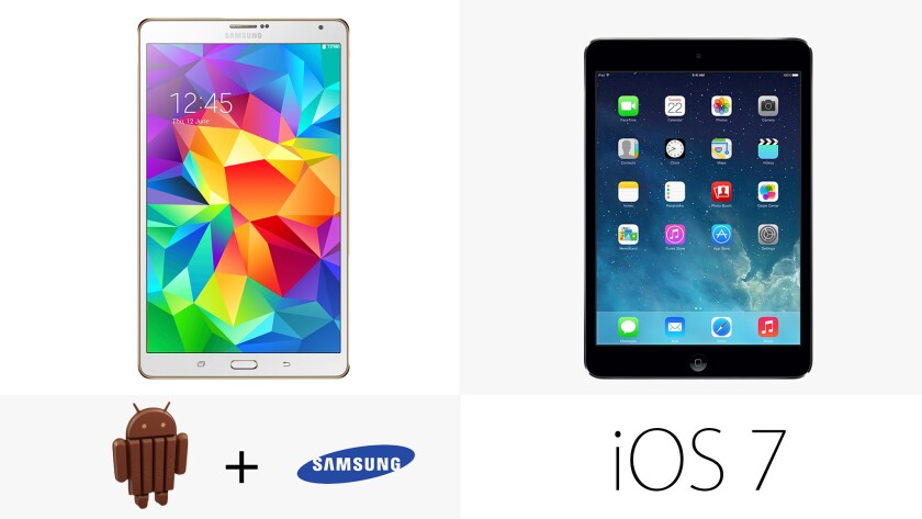 It's Android 4.4 KitKat (with Samsung's TouchWiz) vs. iOS 7