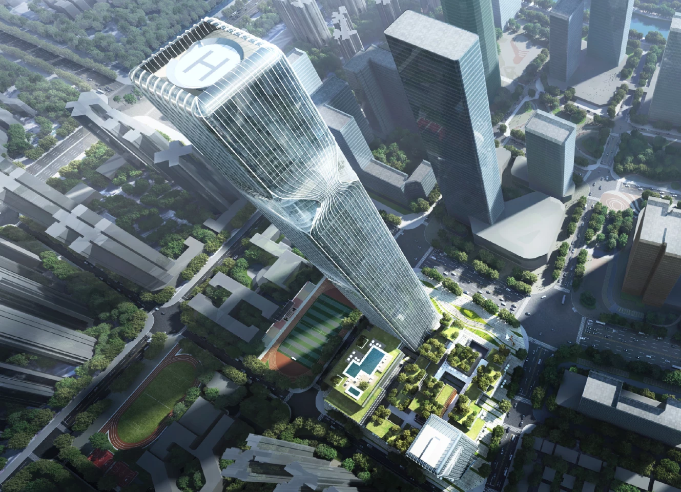 New Pingshan Eye's main skyscraper will be topped by a helicopter pad