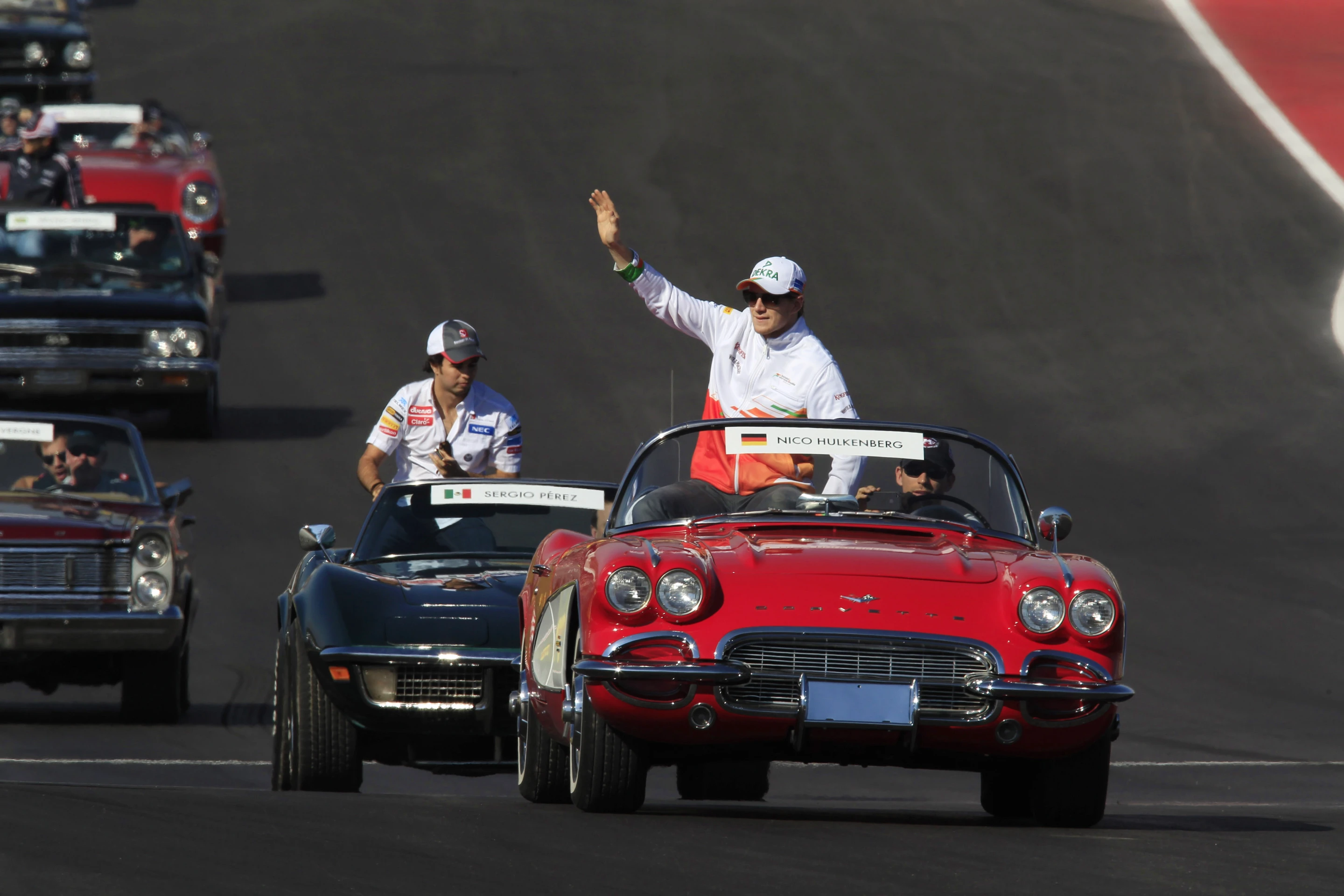 The Driver's parade before the race was the only time we saw the drivers. The F1 drivers seemed to enjoy their American muscle car mounts (Photo: Circuit of the Americas)