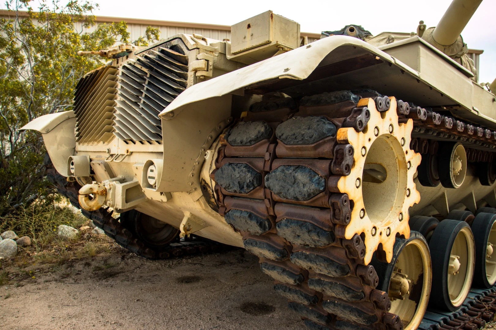 The road wheels of the M60 Patton Tank were cast in aluminum as a weight-saving measure, however, spare steel replacements were carried on board in case of damage. The rear drive sprockets were made from steel