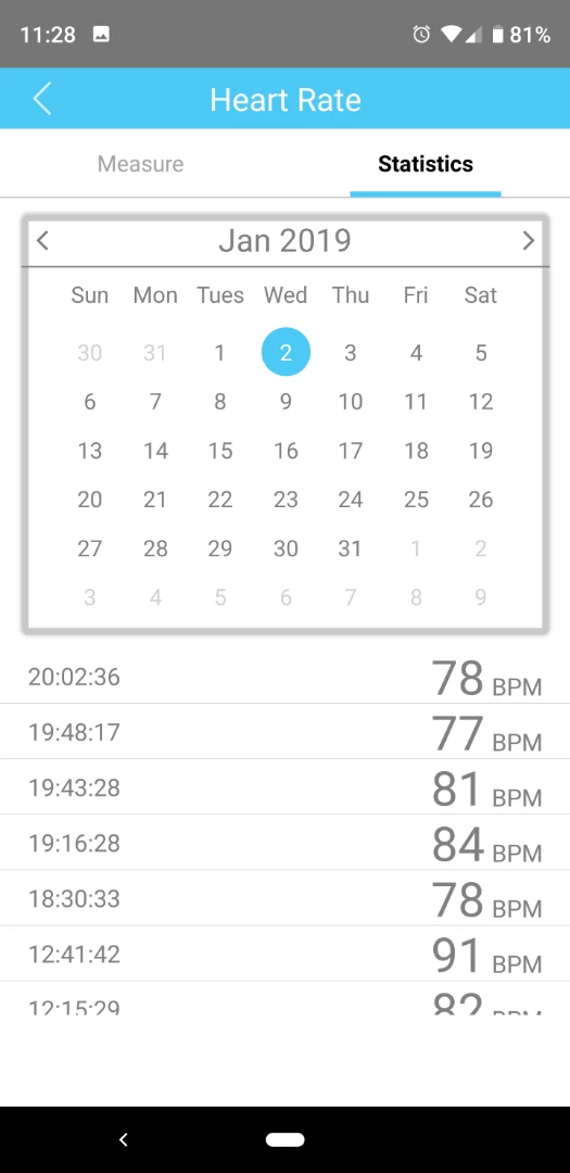 Oaxis Timepiece: heart rates are put in a list for each day, but need to be requested manually