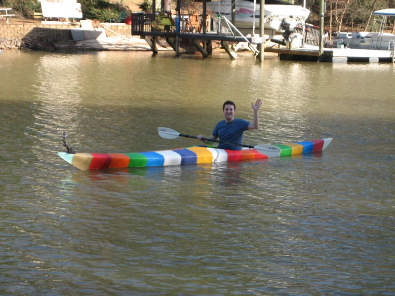 Jim Smith on the water in his 3D-printed kayak