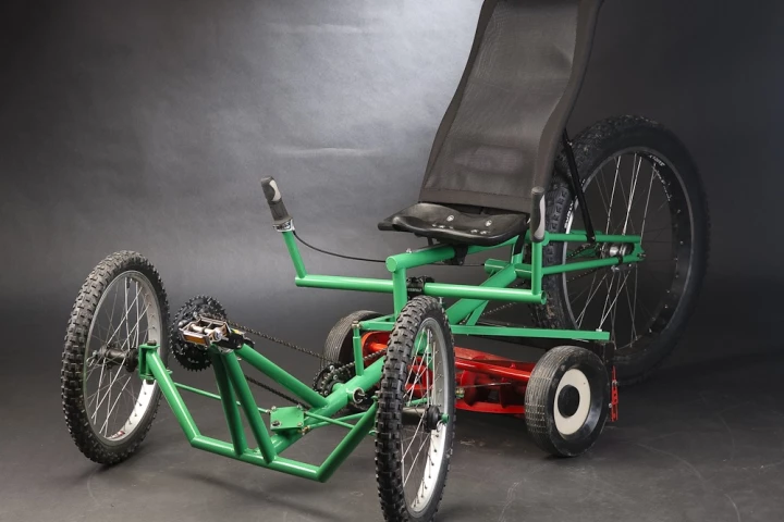 The Mow Cycle human-powered riding mower (Photo: Justin Steiner, Dirt Rag magazine)