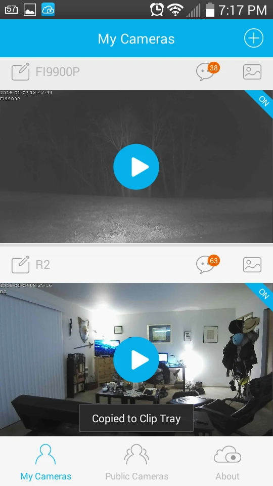Foscam app camera panel