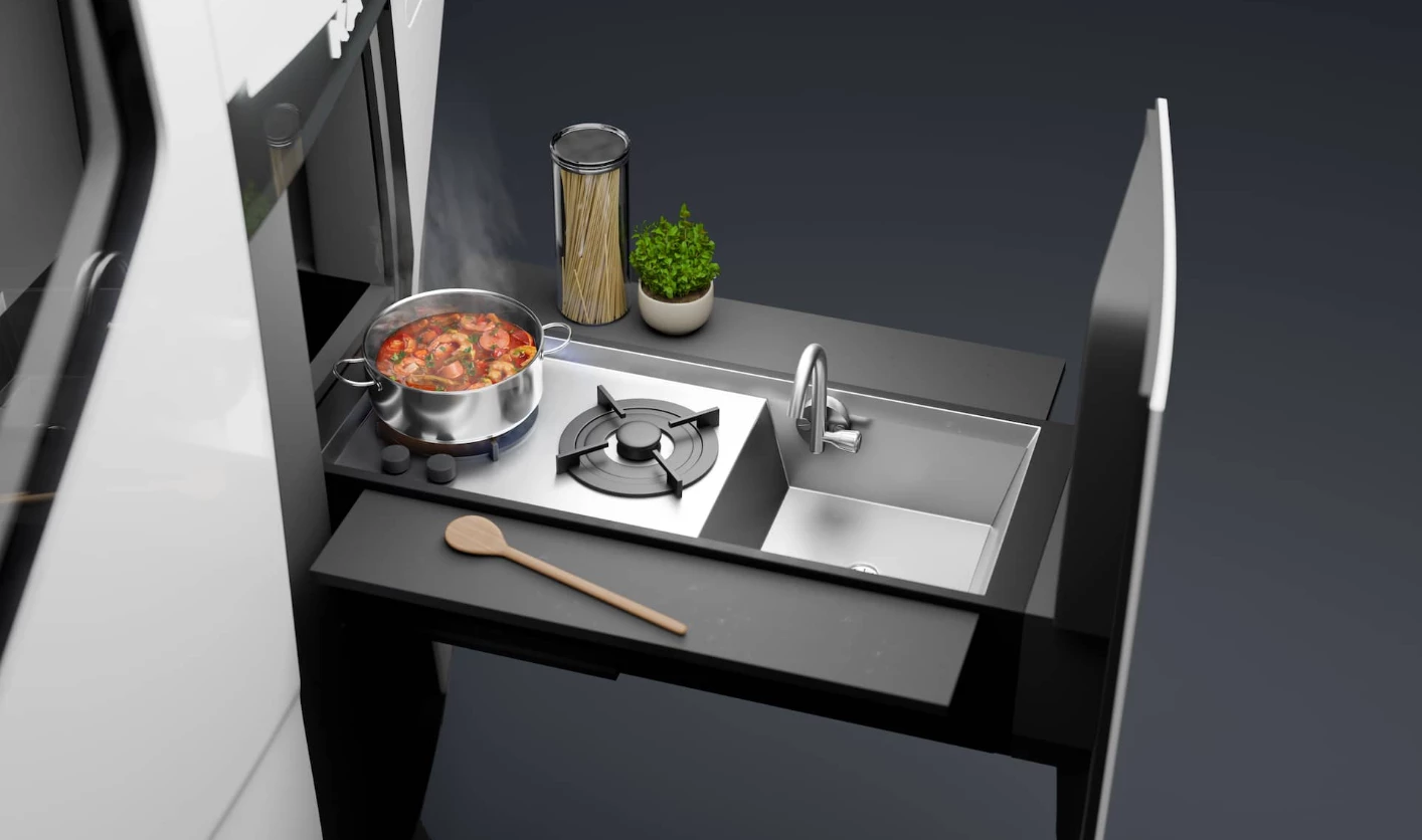 A kitchen designed for indoor or outdoor cooking