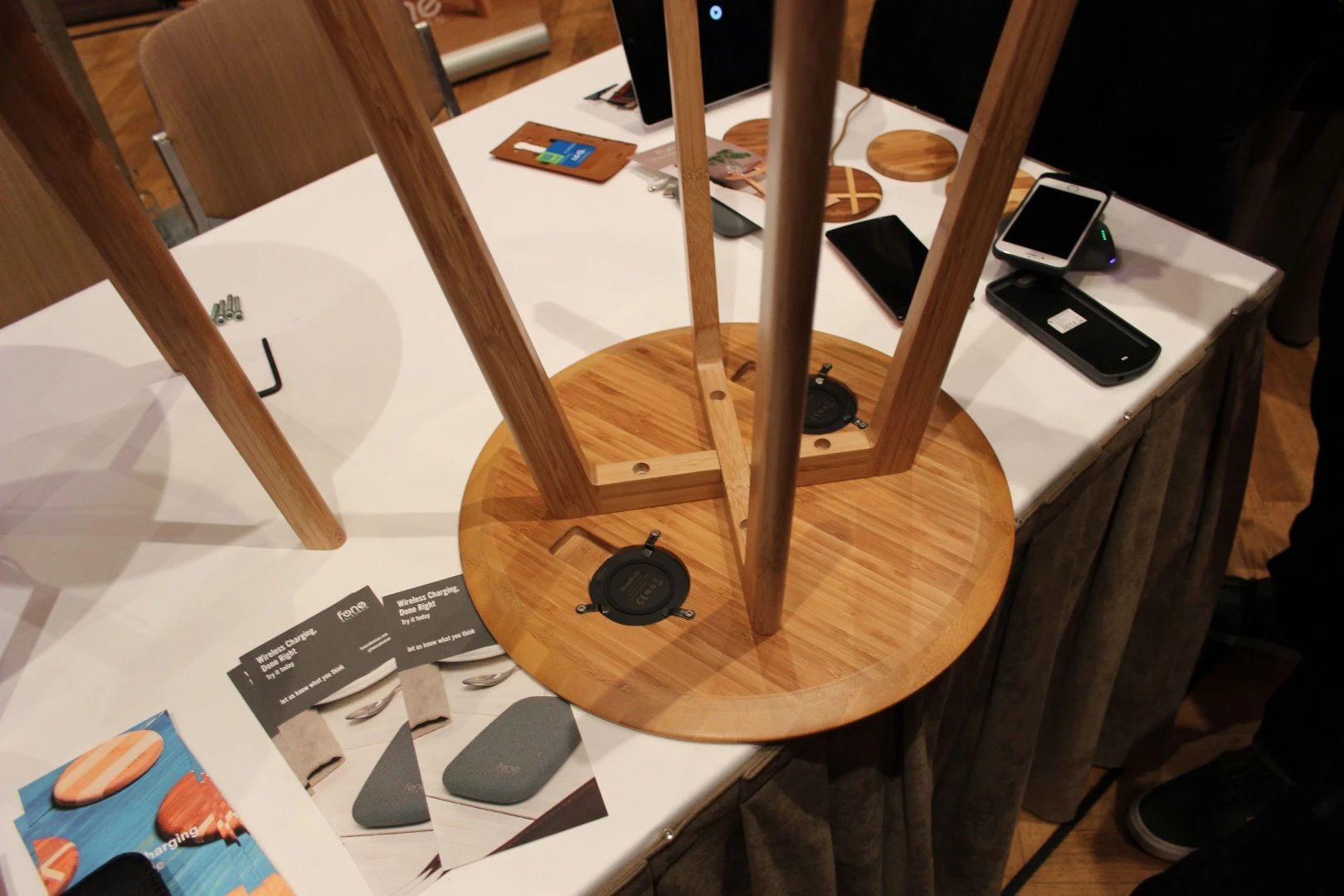 Assembling the FurniQi at IFA 2015 took mere seconds, though we didn't bolt the leg pieces in place