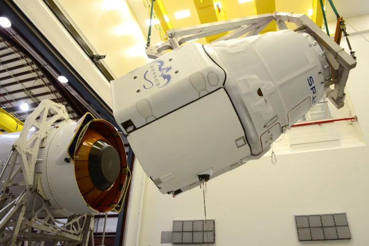 Dragon is rotated to be mated to Falcon 9