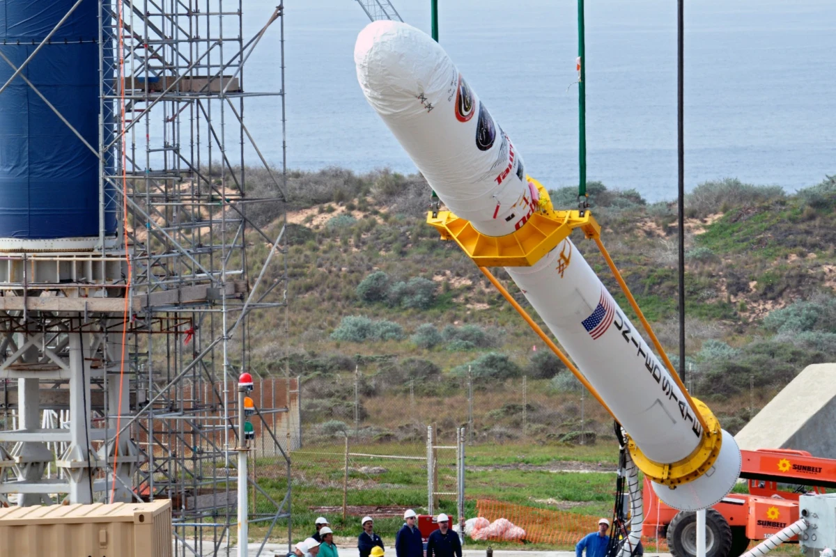 A Tarus XL rocket being assembled at Vandenberg Air Force Base