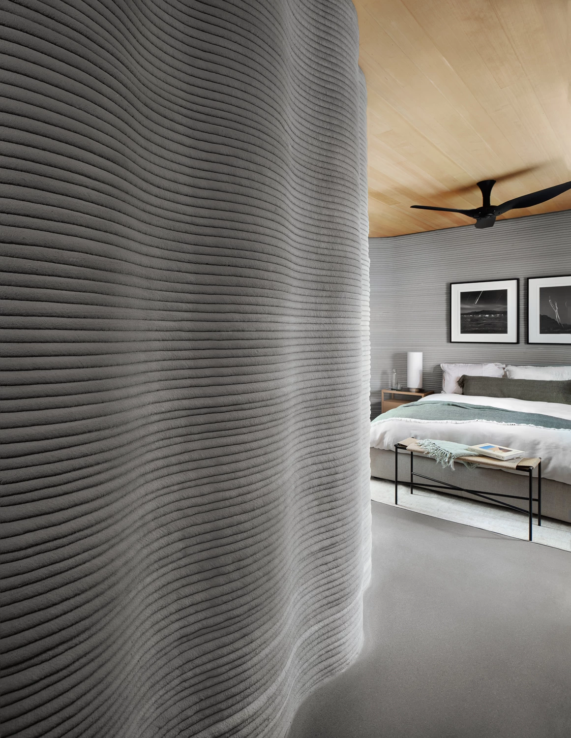 As with all Icon's projects, the printing process for House Zero made use of the firm's own Vulcan 3D printer, which extrudes a proprietary mixture of cement-like material in layers to create the walls