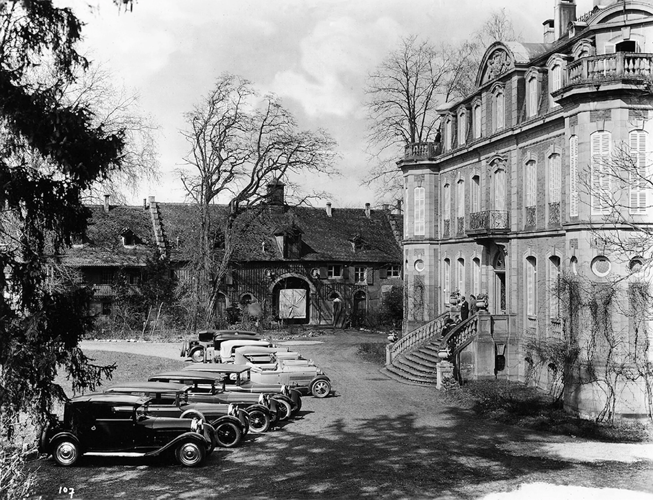 The carpark in the Bugatti headquarters at Molsheim prior to WWII